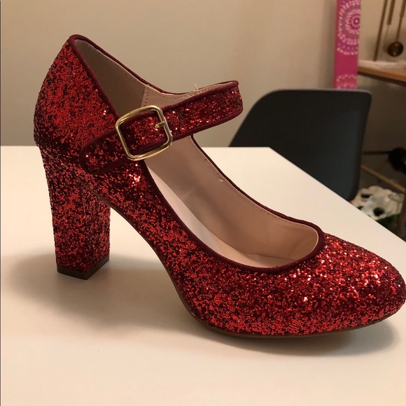 Yandy Red Glitter Mary Jane Heels - Picture 2 of 3